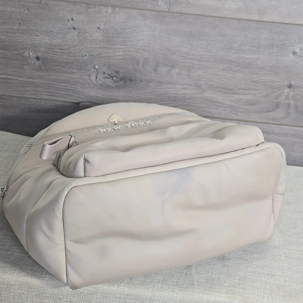 Kate Spade Ella Ksnyl Puffy Warm Beige Padded Nylon Backpack